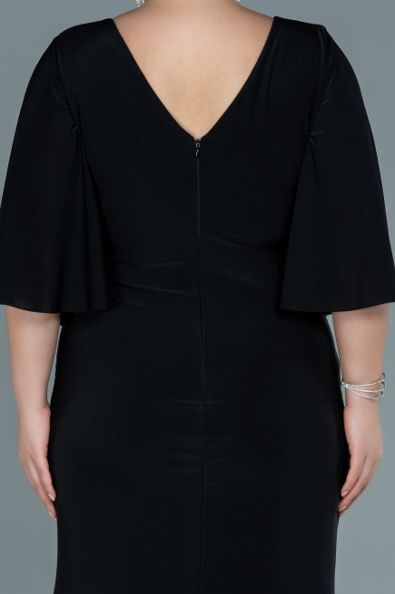 Robe de Soirée Grande Taille Longue Satin Noir ABU2646