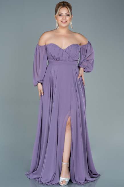 Robe de Soirée Grande Taille Longue Mousseline Lavande ABU2597