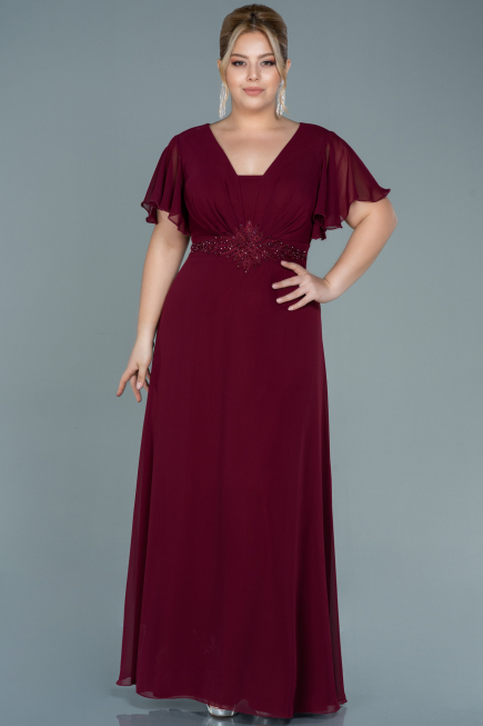 Robe De Soirée Grande Taille Mousseline Longue Prune ABU2308