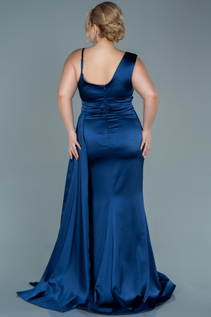 Robe de Soirée Grande Taille Longue Satin Bleu Marine ABU2599
