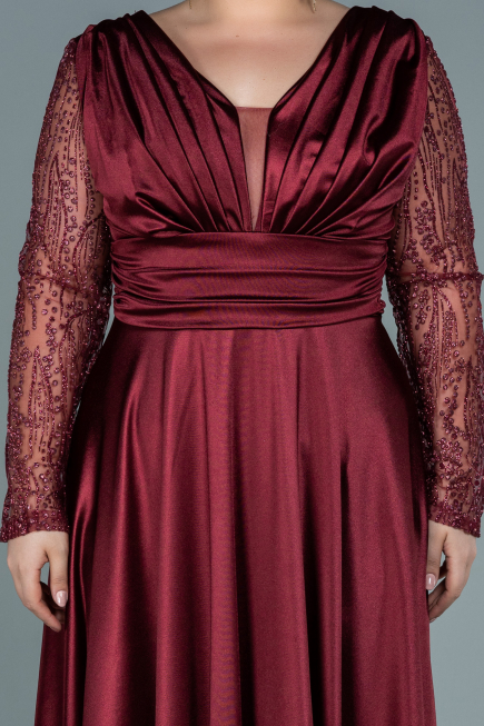 Robe de Soirée Grande Taille Longue Satin Rouge Bordeaux ABU2641