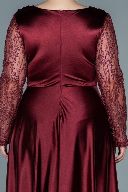 Robe de Soirée Grande Taille Longue Satin Rouge Bordeaux ABU2641