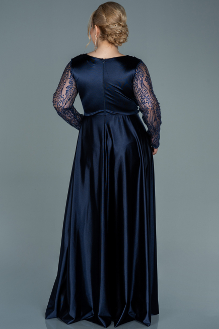Robe de Soirée Grande Taille Longue Satin Bleu Marine ABU2641