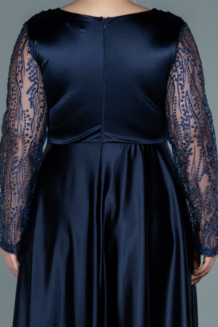 Robe de Soirée Grande Taille Longue Satin Bleu Marine ABU2641