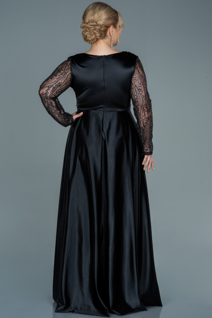 Robe de Soirée Grande Taille Longue Satin Noir ABU2641