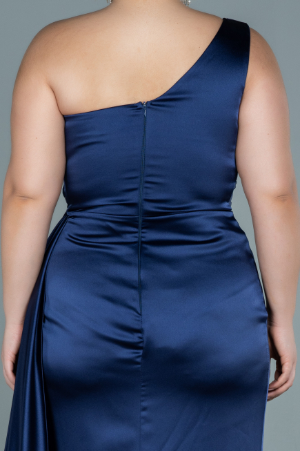 Robe de Soirée Grande Taille Longue Satin Bleu Marine ABU2559