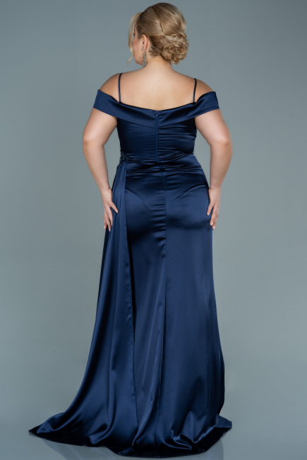 Robe de Soirée Grande Taille Longue Satin Bleu Marine ABU2644