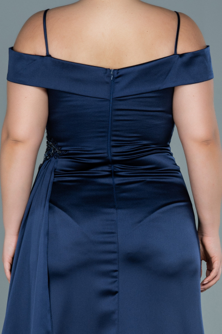 Robe de Soirée Grande Taille Longue Satin Bleu Marine ABU2644