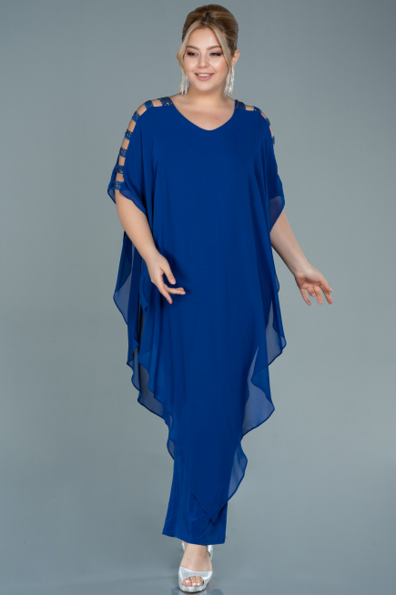 Robe De Soirée Grande Taille Mousseline Bleu Saxe ABT080