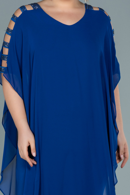 Robe De Soirée Grande Taille Mousseline Bleu Saxe ABT080