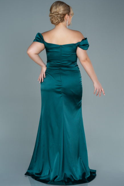 Robe de Soirée Grande Taille Longue Satin Émeraude ABU2609