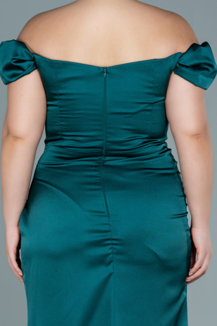 Robe de Soirée Grande Taille Longue Satin Émeraude ABU2609