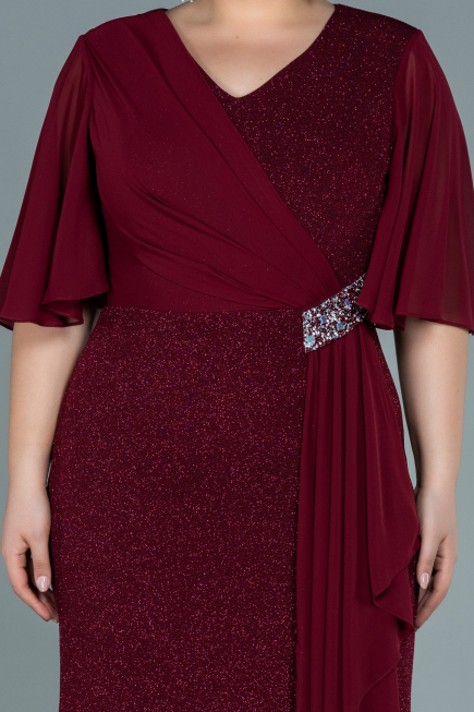 Robe de Soirée Grande Taille Longue Rouge Bordeaux ABU2651