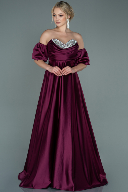 Robe de Soirée Longue Satin Couleur Cerise ABU2614