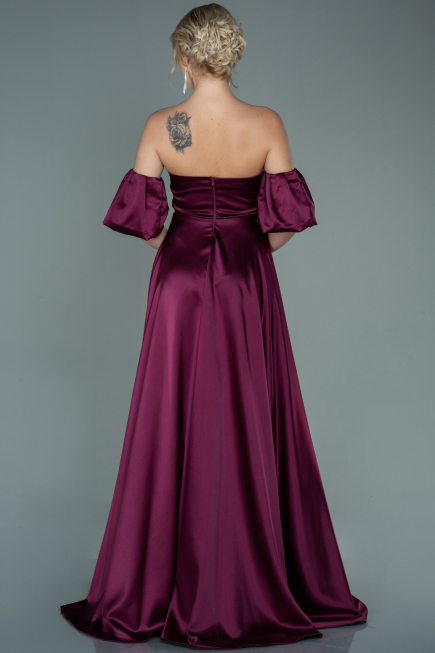 Robe de Soirée Longue Satin Couleur Cerise ABU2614