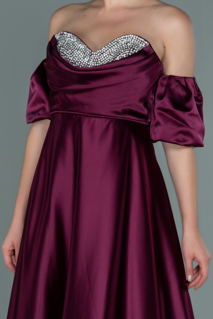 Robe de Soirée Longue Satin Couleur Cerise ABU2614