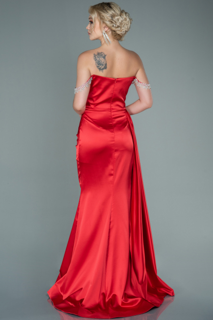 Robe de Soirée Longue Satin Rouge ABU2618