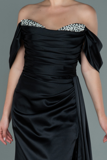 Robe de Soirée Longue Satin Noir ABU2661