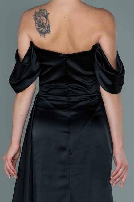 Robe de Soirée Longue Satin Noir ABU2661