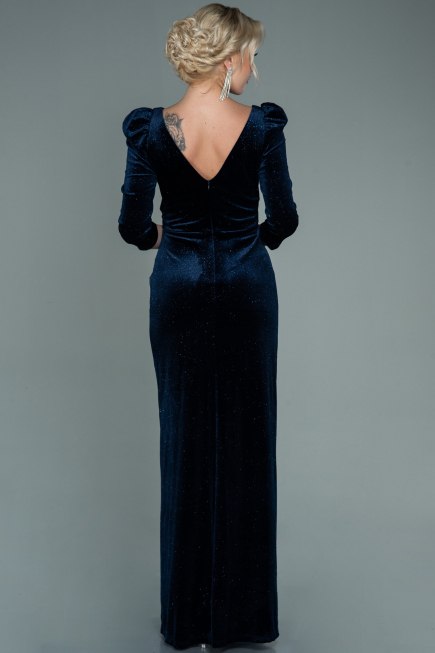 Robe de Soirée Longue Velours Bleu Marine ABU2653