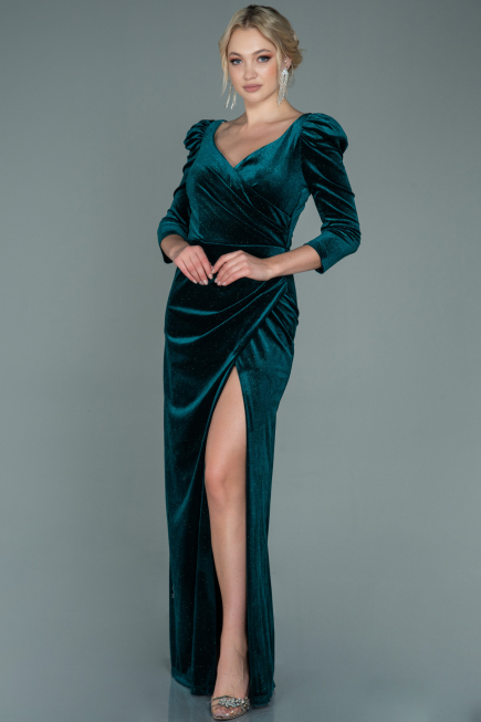 Robe de Soirée Longue Velours Émeraude ABU2653