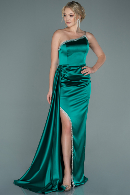 Robe De Soirée Satin Longue Vert ABU2386