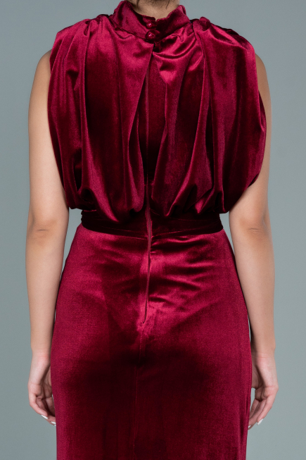 Robe de Soirée Longue Velours Rouge Bordeaux ABU2668