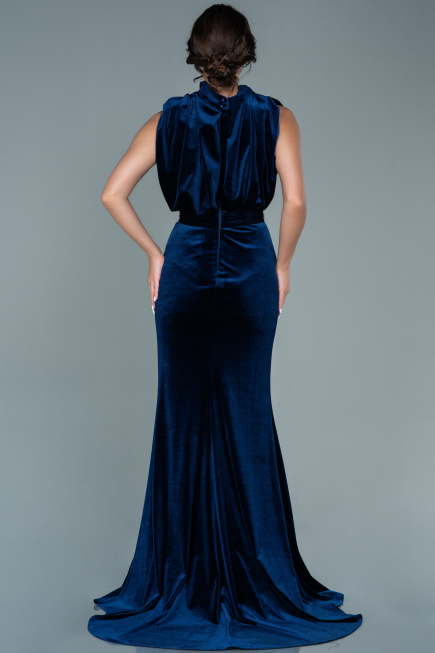 Robe de Soirée Longue Velours Bleu Marine ABU2668