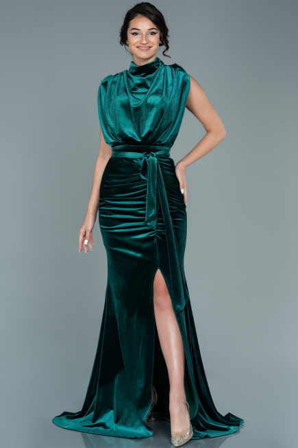 Robe de Soirée Longue Velours Émeraude ABU2668