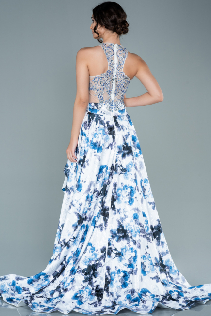 Robe de Soirée Avant Courte Dos Longue Bleu ABO005