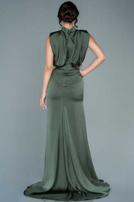 Robe De Soirée Satin Longue Kaki ABU2133
