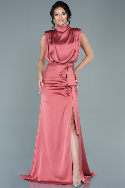 Robe De Soirée Satin Longue Saumon ABU2133