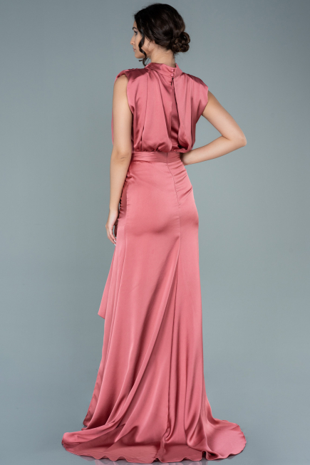 Robe De Soirée Satin Longue Saumon ABU2133