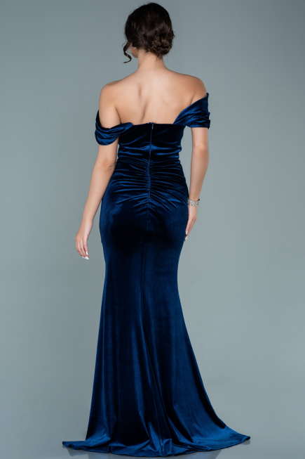 Robe de Soirée Longue Velours Bleu Marine ABU2672