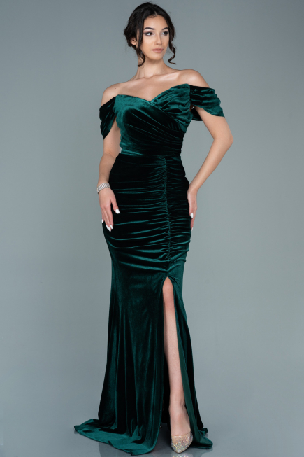 Robe de Soirée Longue Velours Émeraude ABU2672