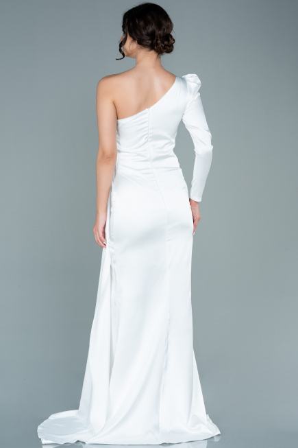 Robe de Soirée Longue Satin Blanc ABU2676