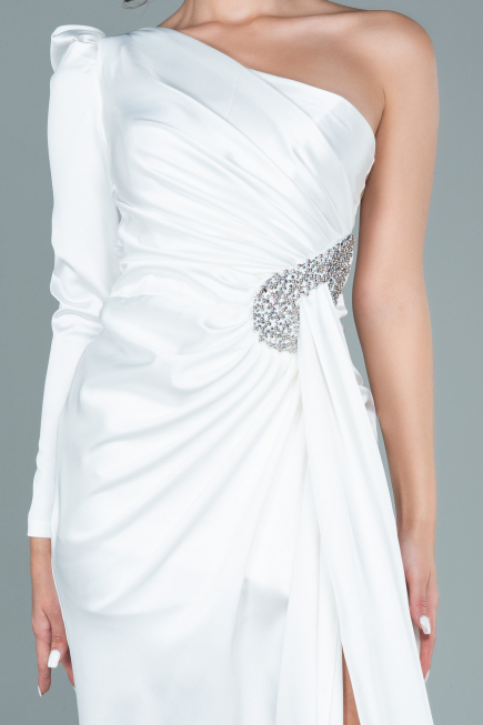 Robe de Soirée Longue Satin Blanc ABU2676