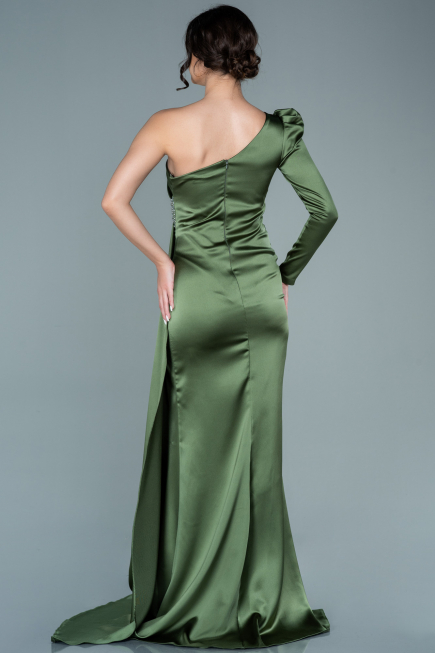 Robe de Soirée Longue Satin Kaki ABU2676