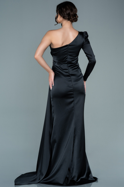 Robe de Soirée Longue Satin Noir ABU2676