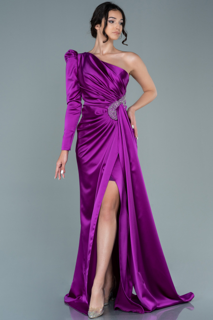 Robe de Soirée Longue Satin Violet ABU2676