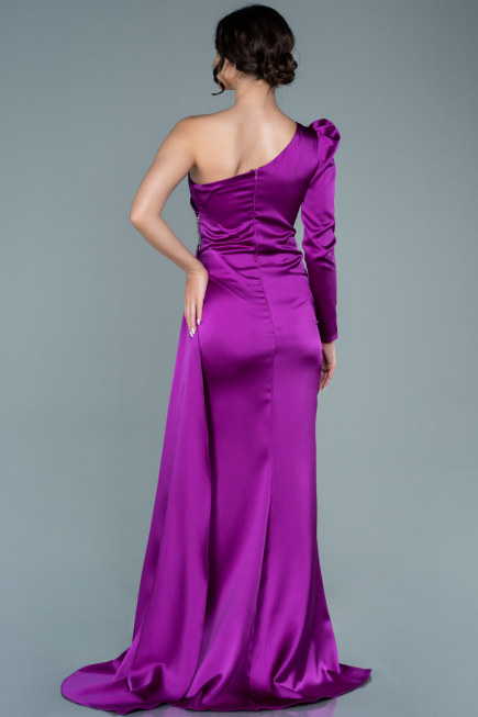 Robe de Soirée Longue Satin Violet ABU2676