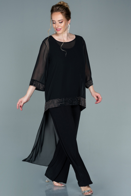 Robe de Soirée Longue Mousseline Noir ABT083