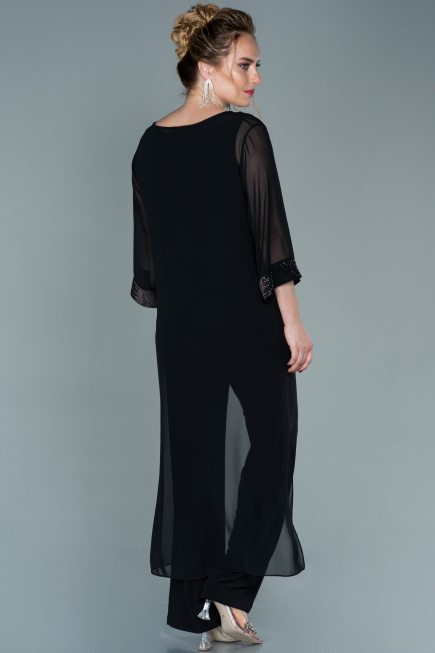 Robe de Soirée Longue Mousseline Noir ABT083