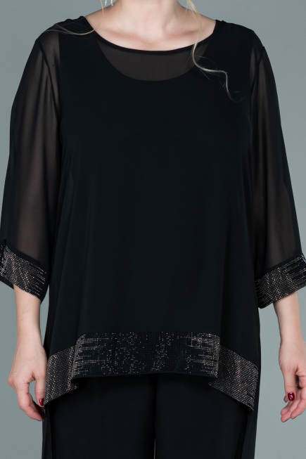 Robe de Soirée Longue Mousseline Noir ABT083