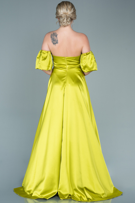 Robe de Soirée Longue Satin Pistache vert ABU2614