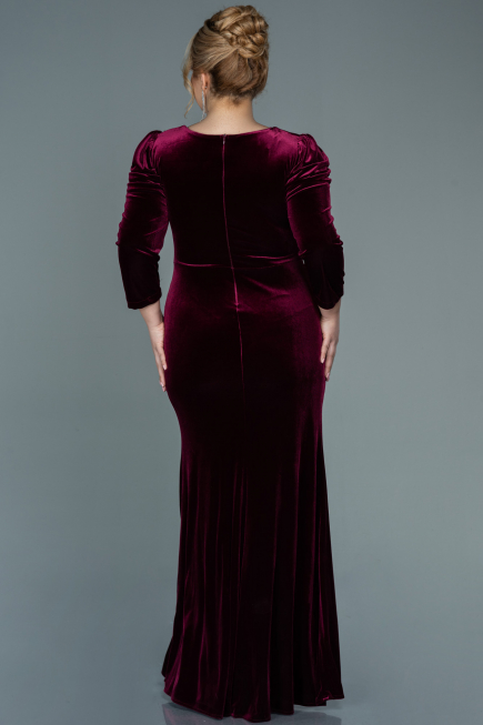 Robe de Soirée Grande Taille Longue Velours Rouge Bordeaux ABU2697