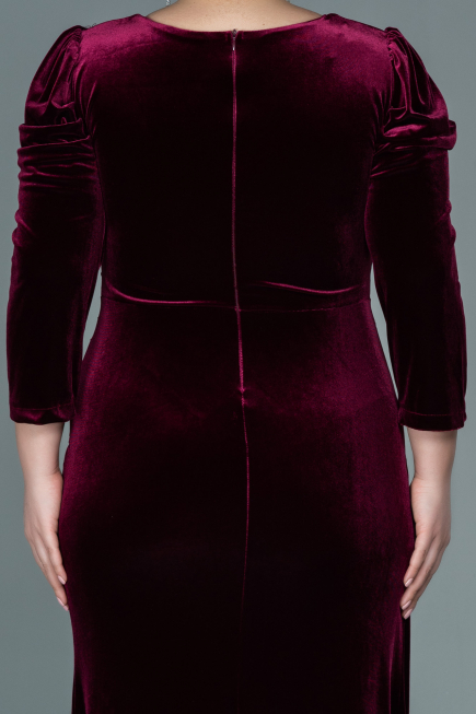 Robe de Soirée Grande Taille Longue Velours Rouge Bordeaux ABU2697