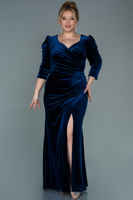 Robe de Soirée Grande Taille Longue Velours Bleu Marine ABU2697