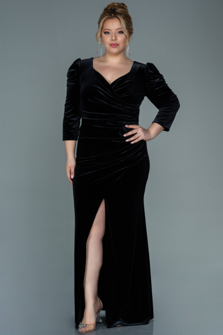 Robe de Soirée Grande Taille Longue Velours Noir ABU2697