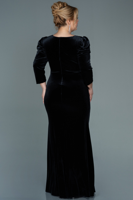 Robe de Soirée Grande Taille Longue Velours Noir ABU2697